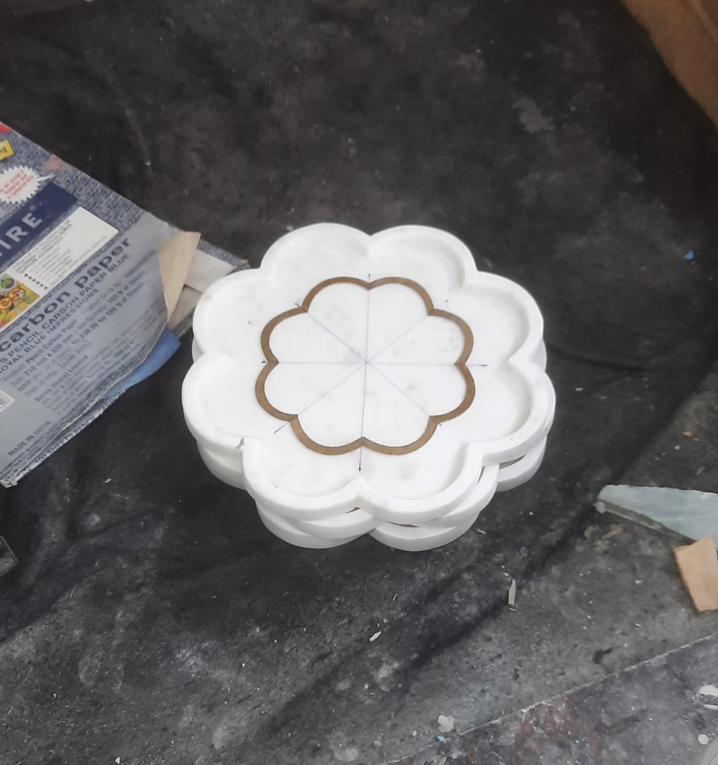 Lotus Geometry Marble Tray | Brass Inlay