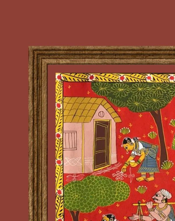 Din Raat Cheriyal painting showcasing contrasting elements of day and night in vivid traditional artistry