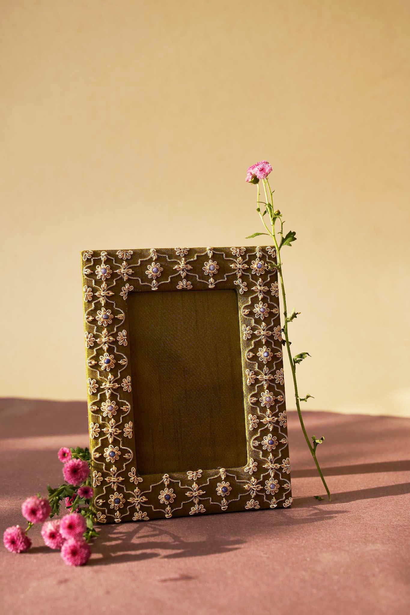 Bel Green Zardozi Photo Frame | Elegant Handcrafted Decor