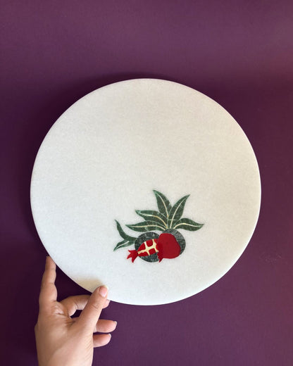 Pomegranate Marble Inlay Platter | Handcrafted Pietra Dura Serveware