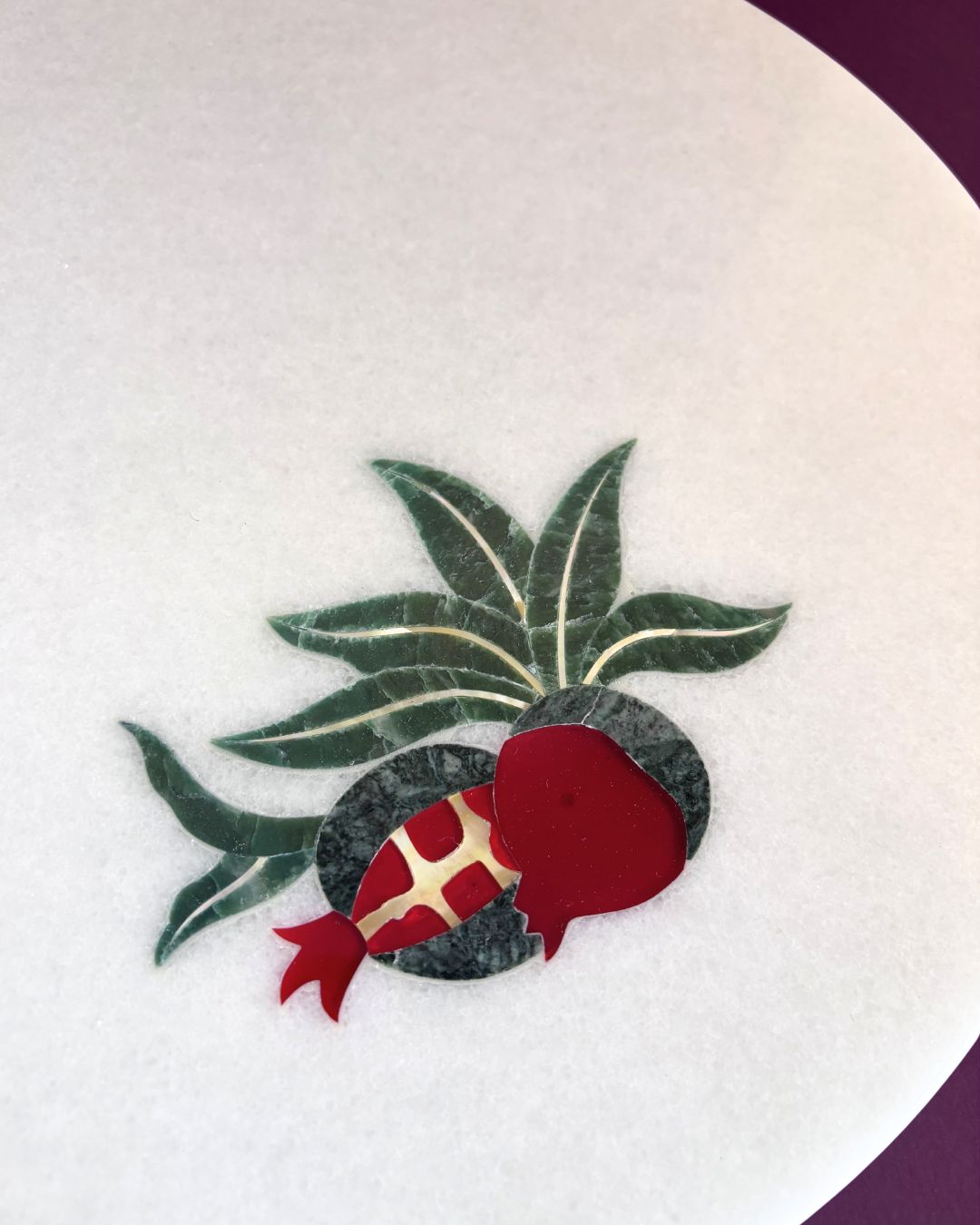 Pomegranate Marble Inlay Platter | Handcrafted Pietra Dura Serveware