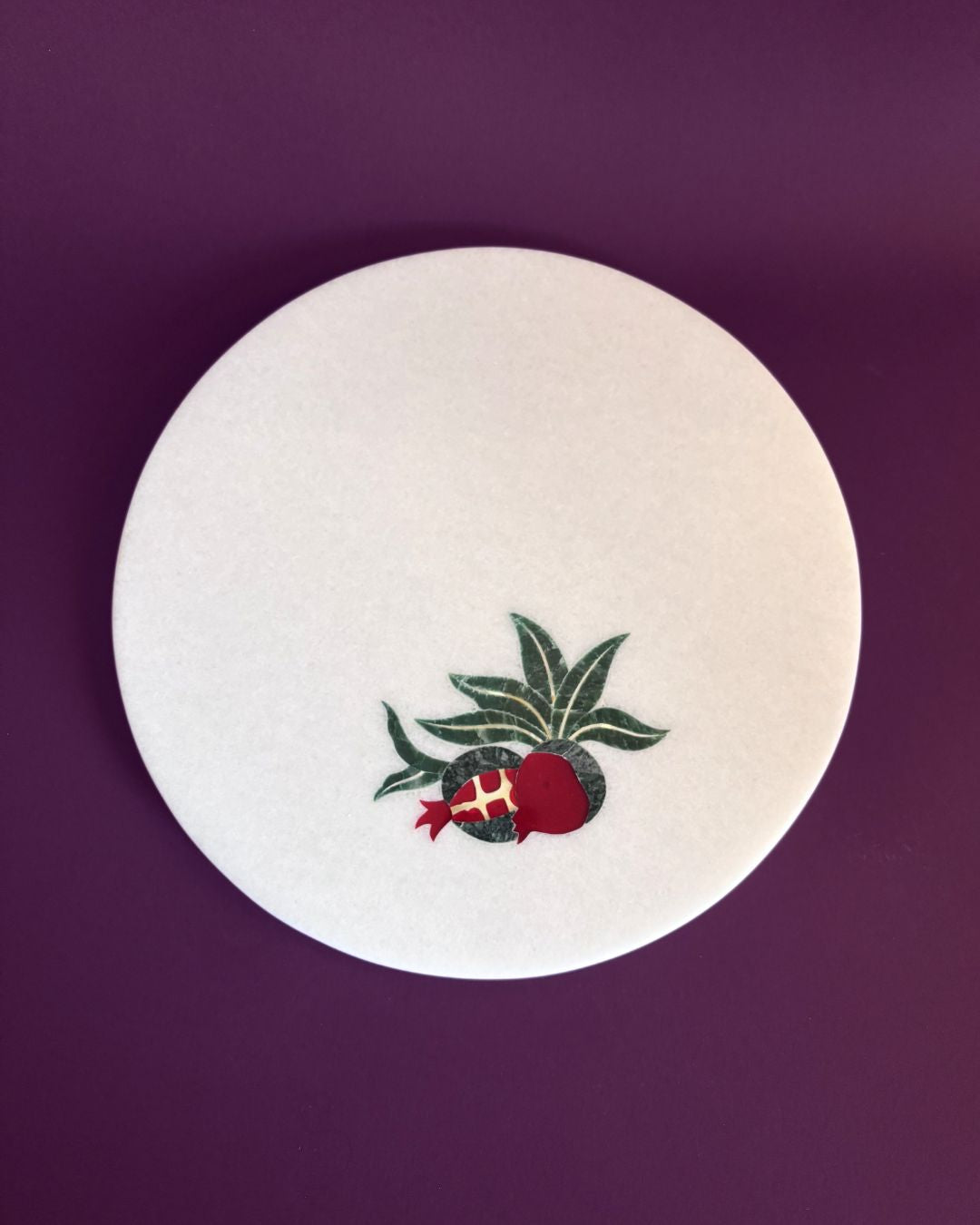 Pomegranate Marble Inlay Platter | Handcrafted Pietra Dura Serveware