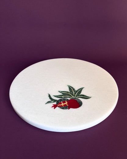 Pomegranate Marble Inlay Platter | Handcrafted Pietra Dura Serveware