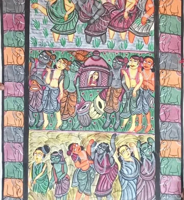 Bengal Pattachitra Painting of Dancing Santhals