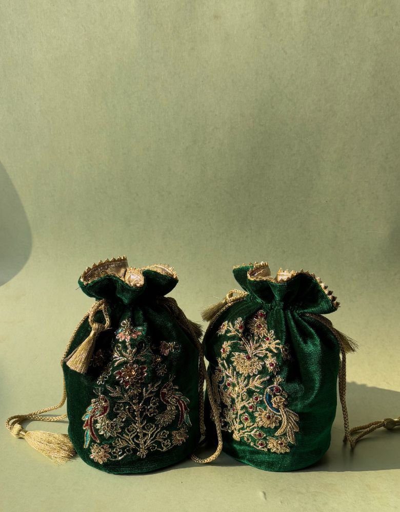 Mor Medium Zardozi Potli | Handcrafted Embroidered Bag