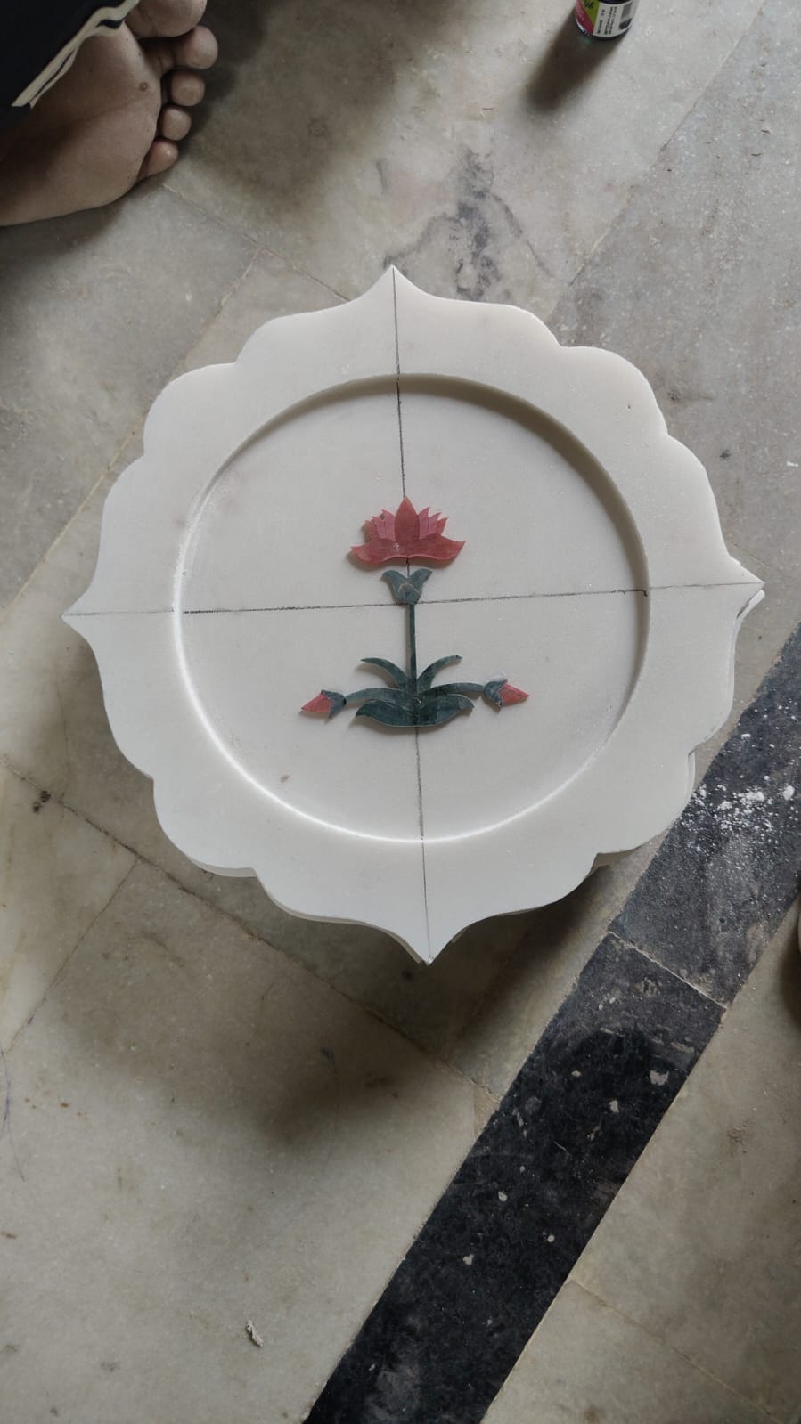 Lotus Bloom Marble Inlay Platter | Luxury Pietra Dura Statement Piece