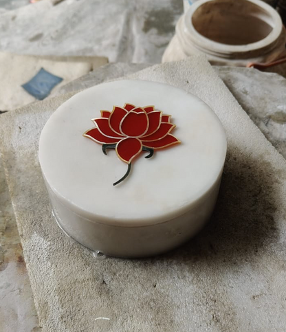 Lotus Marble Inlay Box | Handcrafted Pietra Dura