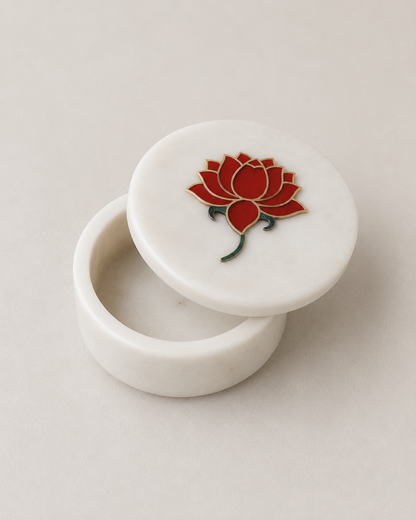 Lotus Marble Inlay Box | Handcrafted Pietra Dura