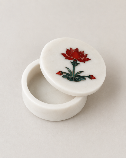 Blooming Lotus Marble Inlay Box | Handcrafted Pietra Dura