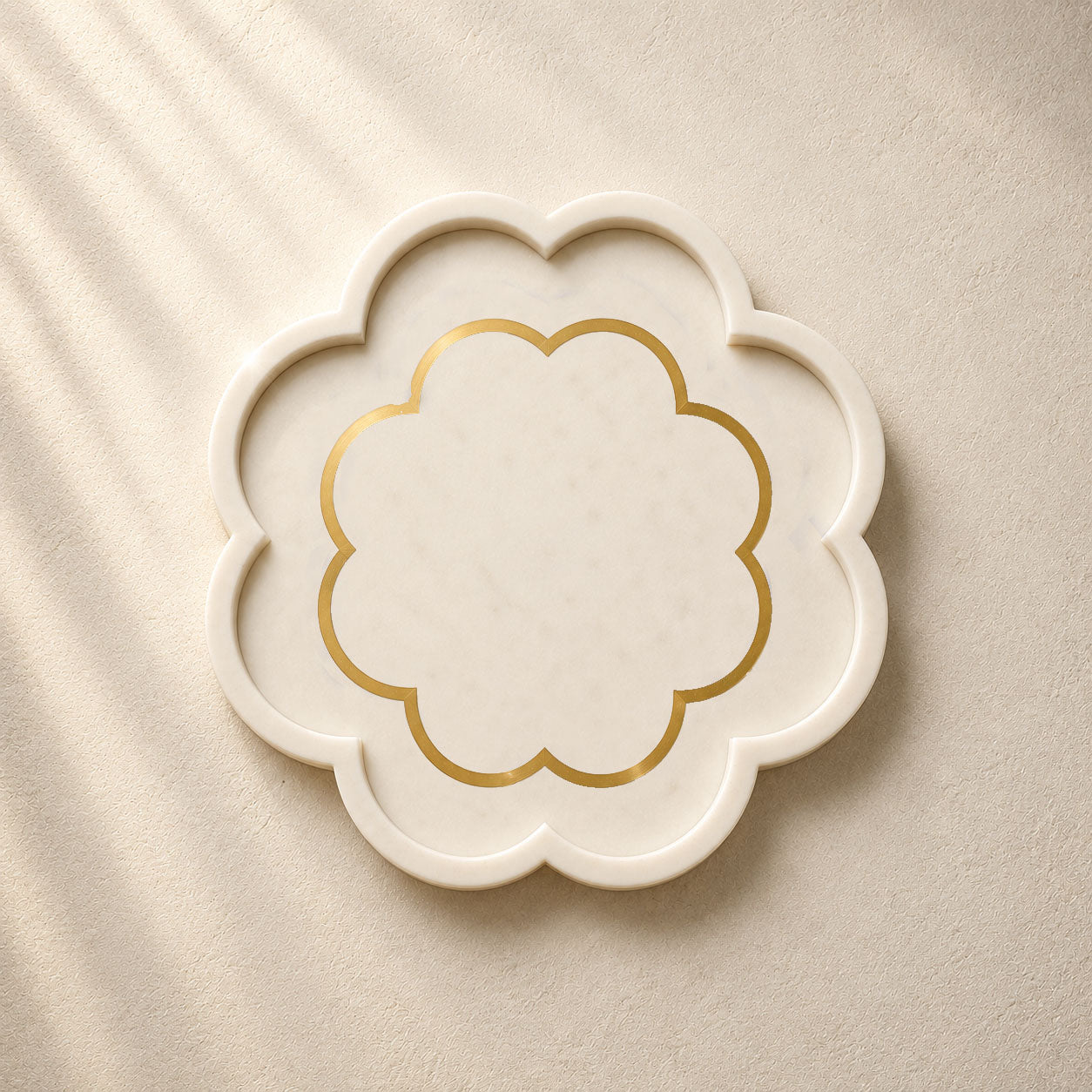 Lotus Geometry Marble Tray | Brass Inlay
