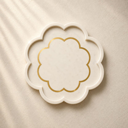 Lotus Geometry Marble Tray | Brass Inlay