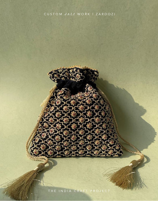 Jali Medium Zardozi Potli | Handcrafted Embroidered Bag