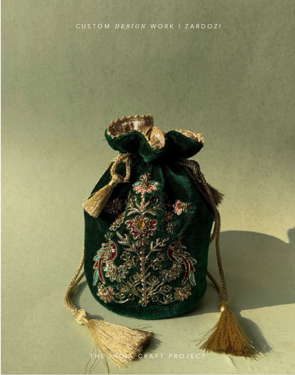 Mor Medium Zardozi Potli | Handcrafted Embroidered Bag