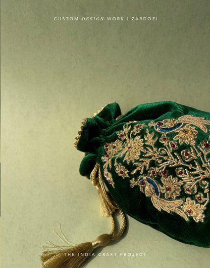 Mor Medium Zardozi Potli | Handcrafted Embroidered Bag