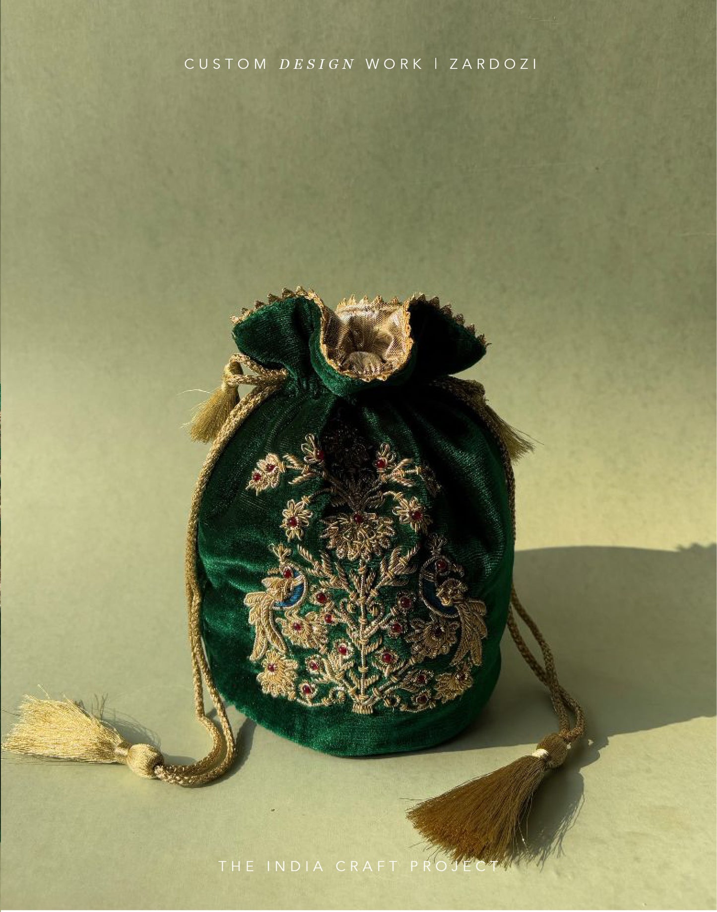 Mor Medium Zardozi Potli | Handcrafted Embroidered Bag