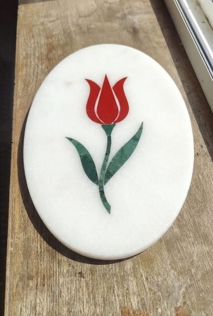 Padma Marble Inlay Tray | Handcrafted Makrana Marble