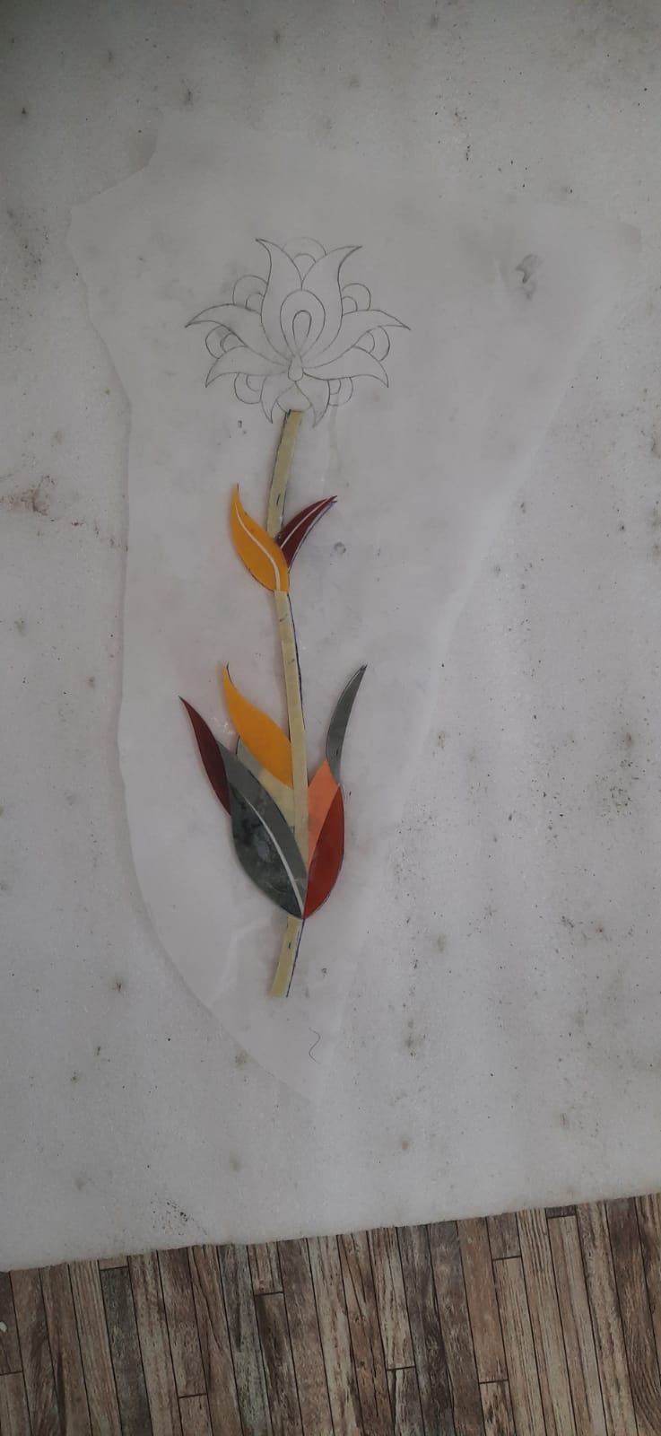 Sacred Lotus Marble Inlay Platter | Handcrafted Pietra Dura Platter