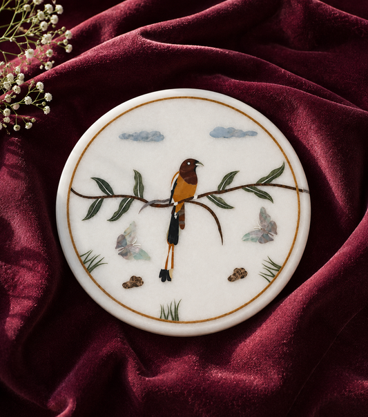 Songbird Marble Inlay Platter | Pietra Dura Handmade Serveware