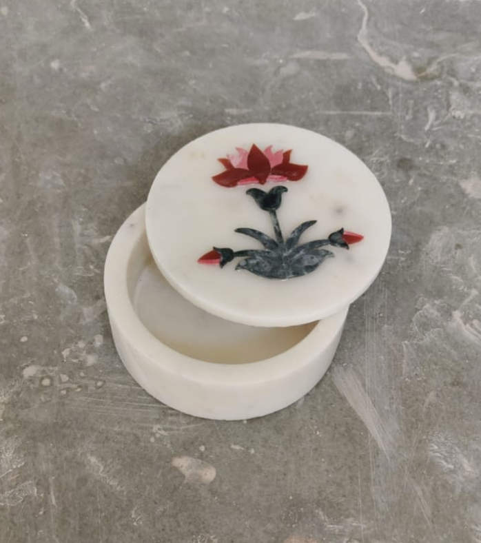 Blooming Lotus Marble Inlay Box | Handcrafted Pietra Dura