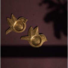 'Chidiya' Brass Diya and Tea Light Holder (Set of 2) | Hand Stamped